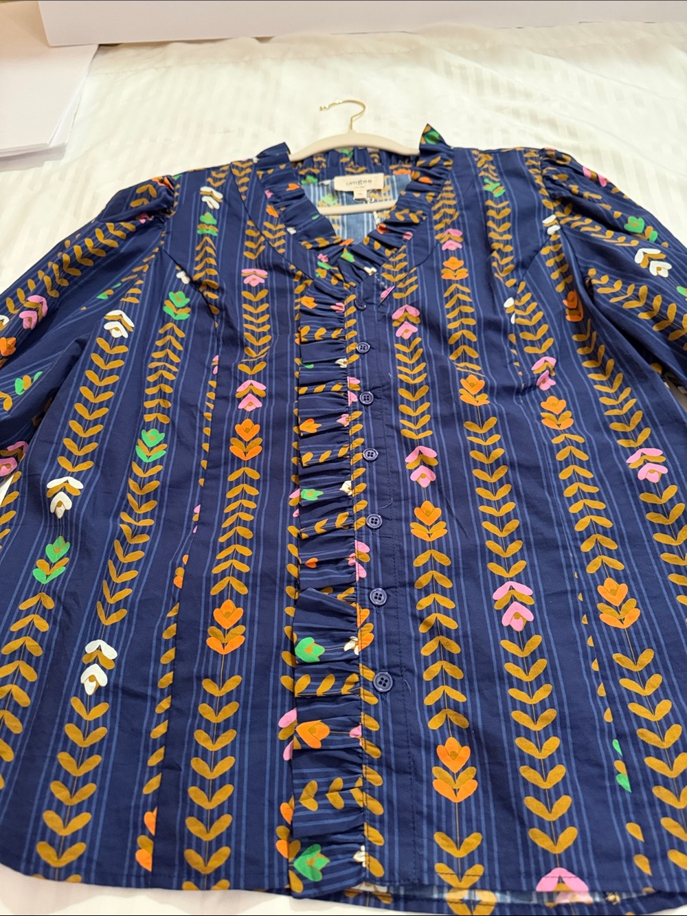 Umgee Navy Floral-Print Ruffle Front Blouse - Picture 5 of 15